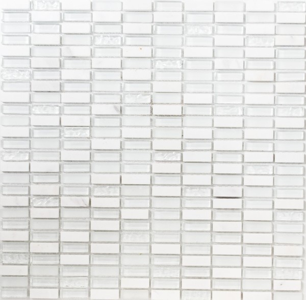Glasmosaik Naturstein StäBchen GläNzend Weiß Wand Bad 87-1401 | 10 Mosaikplatten-image