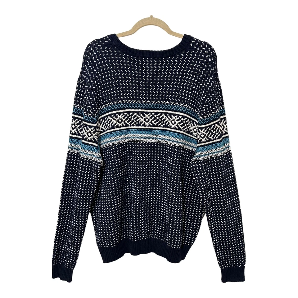 Suéter de punto nórdico Merona Fair Isle para hombre 2XL azul agua crema pulóver de algodón Foto 2 de 4
