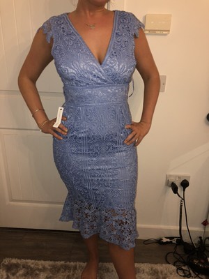 lipsy crochet lace pencil dress with flippy hem in red