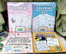 Coloring Practice Workbook 4 Book Lot  Cute  Cozy Swatches Patterns Pallettes