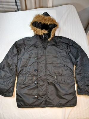 Alpha Industries N-3B Parka Mens Large Black Extreme Cold Weather Flight Coat