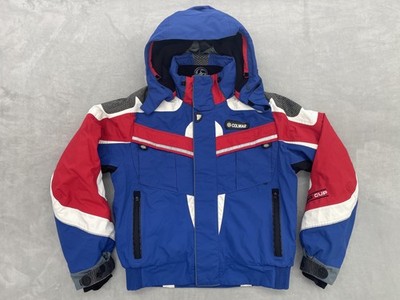 Colmar Vintage Ski Jacket Mens 50 Blue Red White Hooded Carving Cup