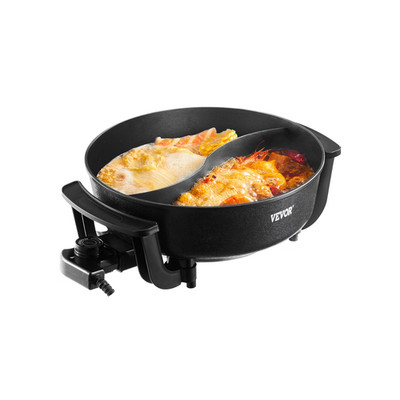 VEVOR 5L Electric Hot Pot 1360W Double Divider Shabu Shabu Nonstick Lid
