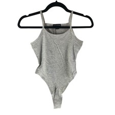 PrettyLittleThing Basic Cotton Blend Scoop Neck Bodysuit Marled Gray US 4