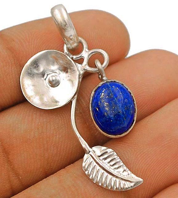 Natural Leaf Lapis Lazuli -Afghanistan 925 Sterling Silver Pendant Jewelry 