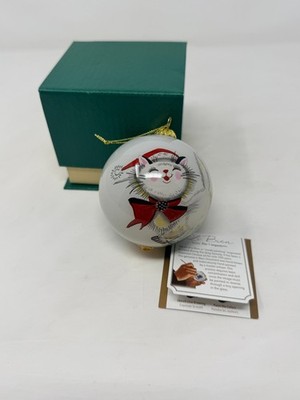 Pier 1 Imports Li Bien ''Merry Christmas'' 2017 Cat Painted Inside Glass Ornament
