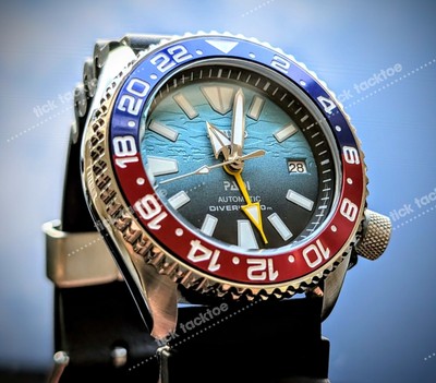 Full Automatic GMT 100m Diver 42mm Mod  NH34A Pepsi Sea Dial SAPPHIRE Excellent!