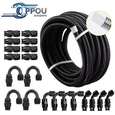 4AN-6AN-8AN-10AN Nylon Braided PTFE Fuel Line 10FT-30FT with 20 Fitting Hose Kit