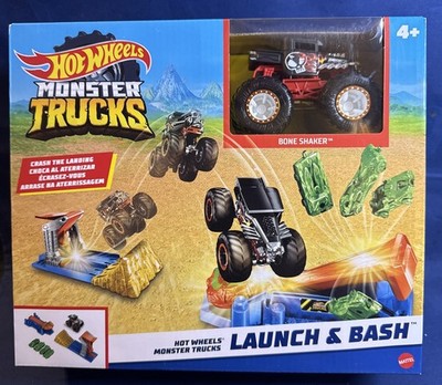 Hot Wheels ~ Monster Trucks ~ Launch & Bash ~ Bone Shaker Playset