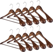 Wooden Suit Hangers 12 Pack Wide Shoulder Wooden Suit Coat Hangers with Non S...