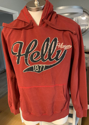Helly Hansen 1877 Clear Tag Distressed Logo Maroon Vintage Men's Hoodie L
