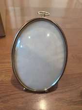 Vintage Oval Brass Footed Photo Picture Frame Mini 5" Desk Top Easel Glass Gold
