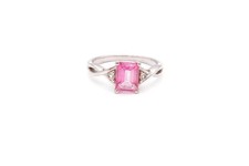 Sterling Silver 925 Lab-Created Pink Sapphire White Topaz Ring Size 10