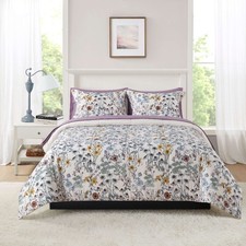 Reversible forter and Sheet Set 7 Piece Full Size Floral Print White