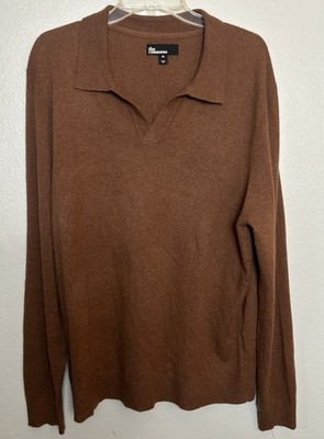 NWOT The Commons Men XL 100% Cashmere Brown Collared V-Neck Sweater