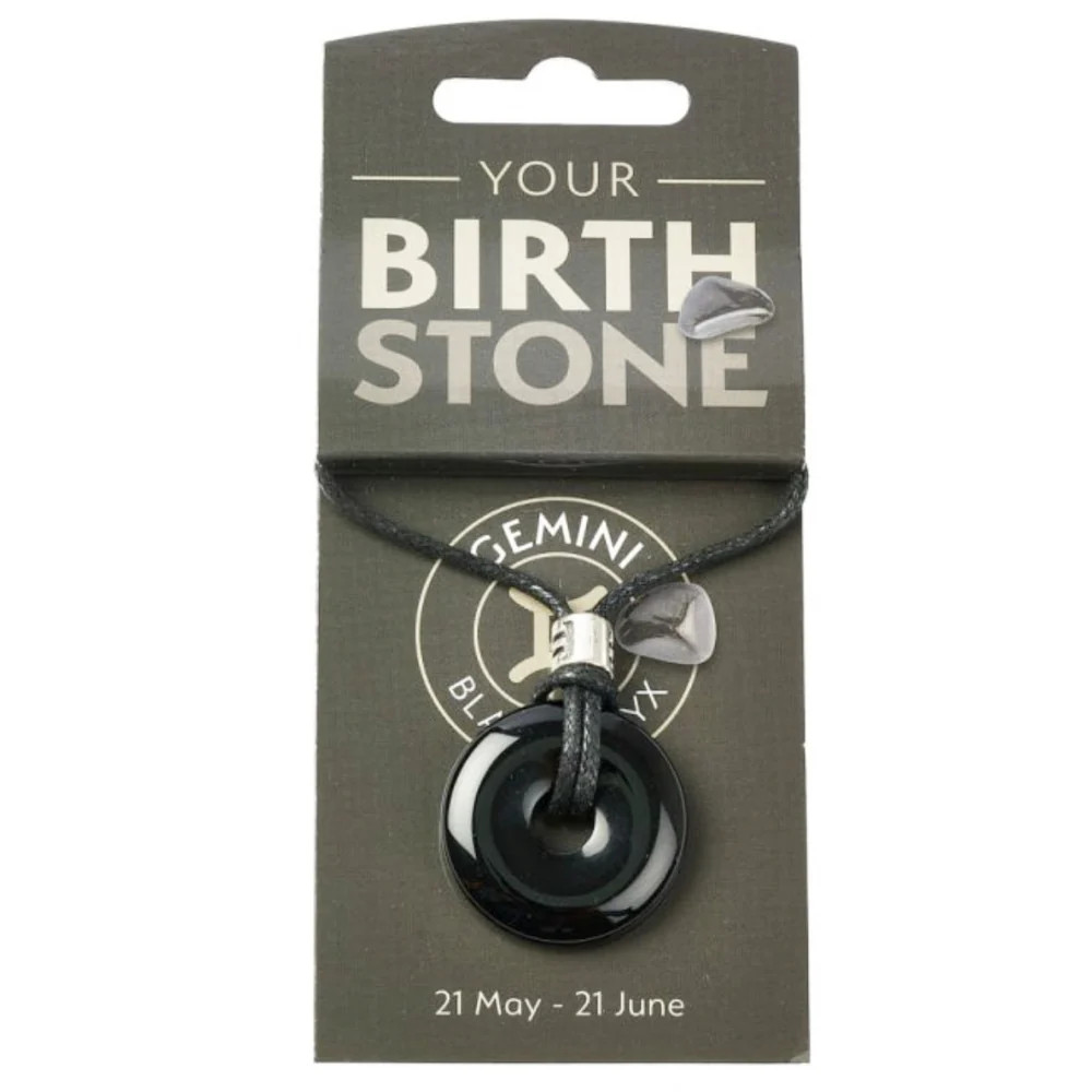 Gemini Birthstone Pendant 30mm - Black Onyx Zodiac Donut Necklace