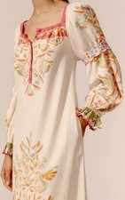New $298 Farm Rio Printed Linen Needlepoint Lg Floral Long Sleeve Peasant Shift