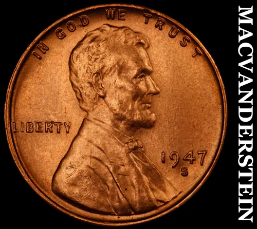 1947-S Lincoln Wheat Cent- Red- Choice Gem Brilliant Uncirculated Luster #J1786