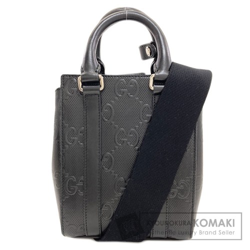Gucci 696010 GG Embossed Mini 2Way Handbag Calf Leather Black Used