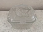 Vintage Federal Glass 4"×4" Square Refrigerator Dish Embossed Veggie Lid Clear