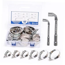 T-Bolt Hose Clamps 18Pcs Radiator Hose Clamps Working Range 38-91mm 304 18PCS