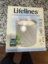 NIB Lifelines Flameless  Candle Diffuser with. Crispy Mountain Air Scent
