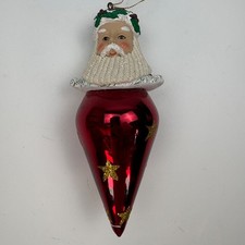 Vintage Santa Claus Resin Head Red Teardrop Glass Christmas Ornament Gold Stars