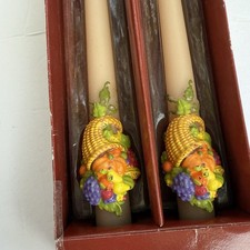 Set of 2  Thanksgiving Cornucopia 10" Taper Candles Guild House Vintage holiday