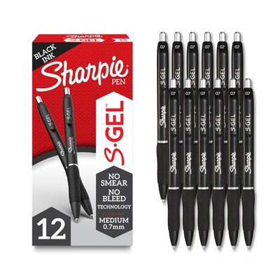 Sharpie S-Gel Gel Pens, Black Barrel, Medium Point (0.7mm), 12 Count, 