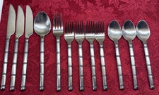 SILVERWARE ~ PIER 1 ~ PII23 BAMBOO 12 pcs Knife Fork Spoon.GR84 CHRISTMAS Extras