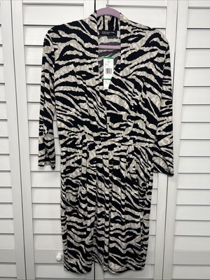 Jones New York Animal Print Pleated Stretch Dress Office Women s Size Large NWT