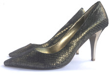 Nine West Gold Metallic Snake Print Pointed Toe Tatiana Heels Stiletto Size 9M