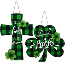 2 Pcs St. Patrick's Day Door Decorations Saint Patrick Day Wooden Sign for Front
