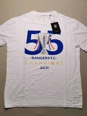 RANGERS FC (CASTORE) Mens Size M 2020-21 Champions 55 Titles T-Shirt (NEW) White