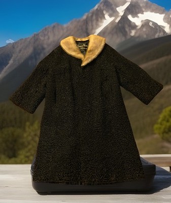 Evan s Furs~Exclusively At Crowley s~ Faux Persian Coat w/tan Mink Collar Lg