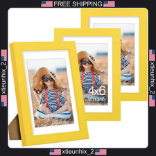 Set of 3 Yellow 4x6 Picture Frames for Wall  Tabletop Display