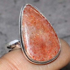 925 Silver Plated Sunstone Ring Handmade Gemstone Jewelry Size US 9 JW