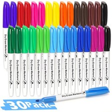 30 PCS Fine Tip Dry Erase Markers 15 Assorted Colors Whiteboard Pens New Bulk