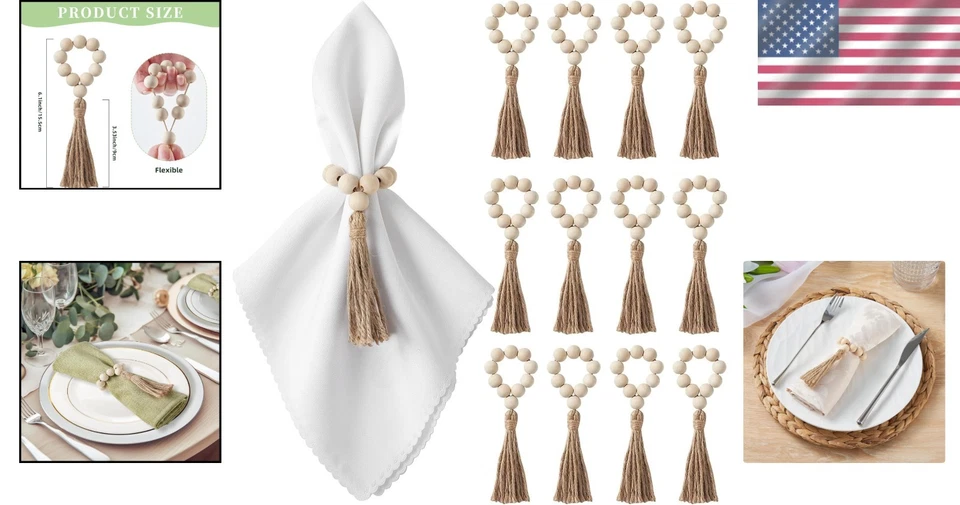 Anelli tovaglioli in legno set 12 decorazioni tavola boho per matrimoni vacanze - Immagine 2 di 4