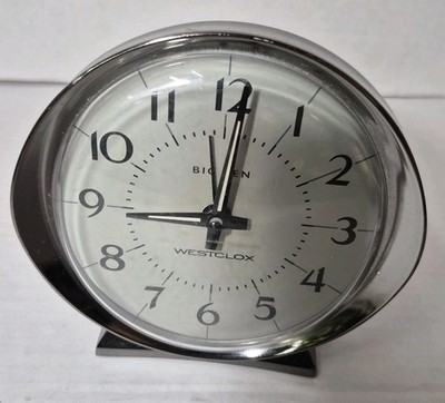 Vtg Style Westclox Big Ben Alarm Clock White Body Chrome Bezel Wind Up Tested