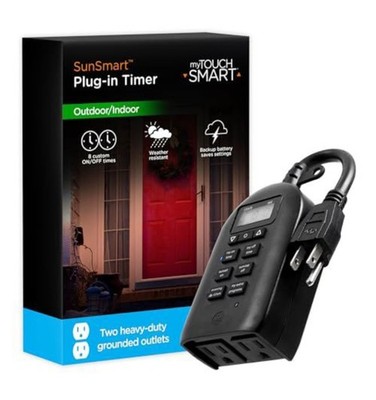 myTouchSmart SunSmart Plug-in Timer Weather Resistant 2 Heavy-Duty Outlets