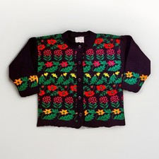 Vintage Polar Knit Floral Cardigan Sweater Youth Girls M 6-8 Cottagecore