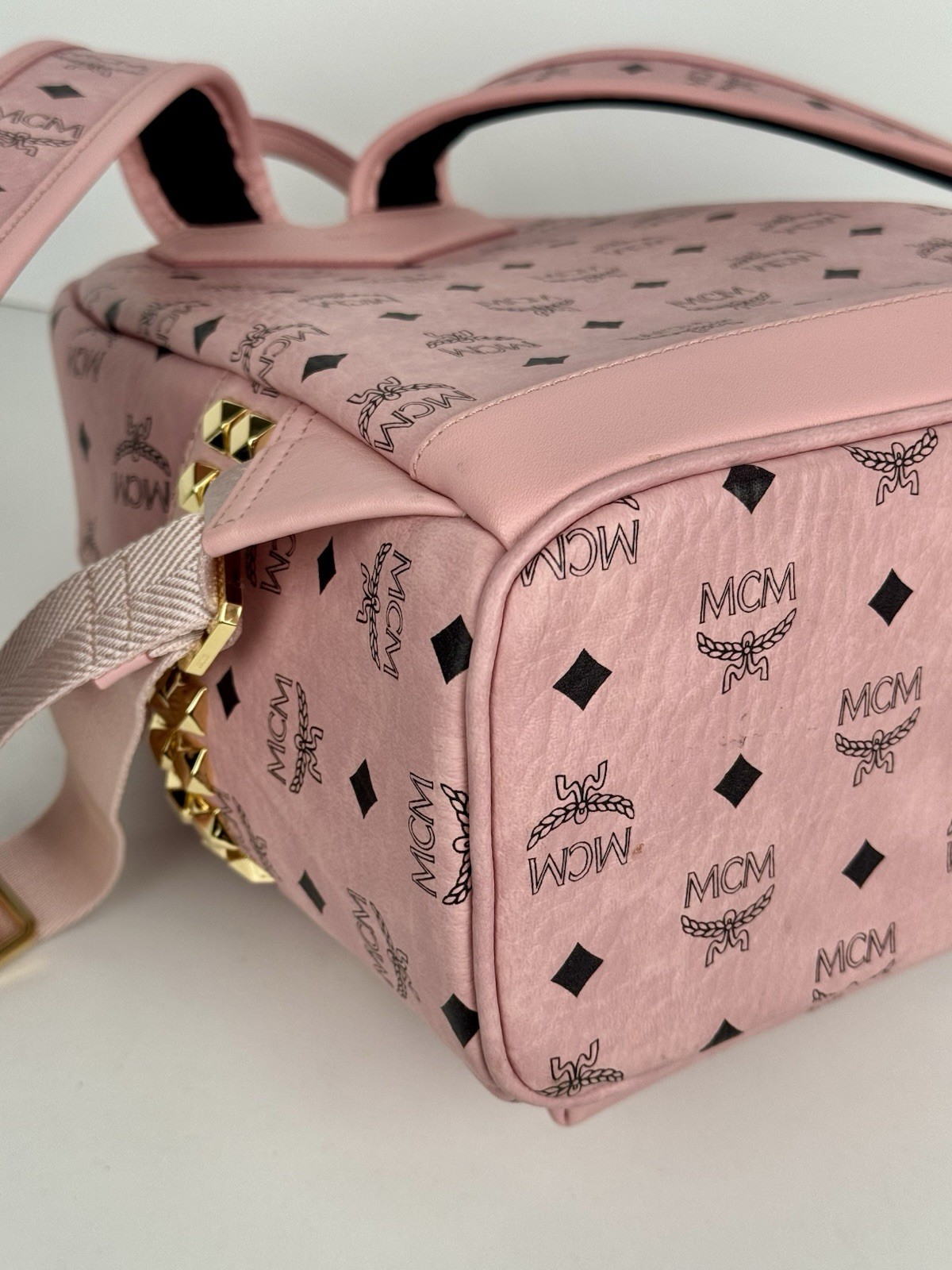 MCM Stark Side Stud Small Backpack Pink Visetos M… - image 10