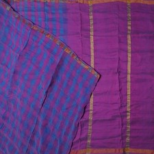 Vintage Blue Sarees 100 Pure Cotton Zari Handwoven Sari 5YD Decor Craft Fabric