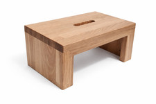 Fußbank Eiche massiv mit Griff Holzbank Fußhocker Tritt Schemel Fußtritt