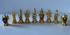 Vintage lot 1982 Franklin Mint FM Gold Tone Chess Pieces Britain Heraldic