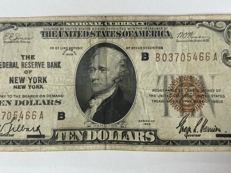 1929 $10 Ten Dollar Bill Federal Reserve Banknote New York Brown Seal - Image 3 of 4