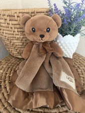 UGG Baby Brown Bear Blanket Plush Satin Trim Soft Lovey Fleece