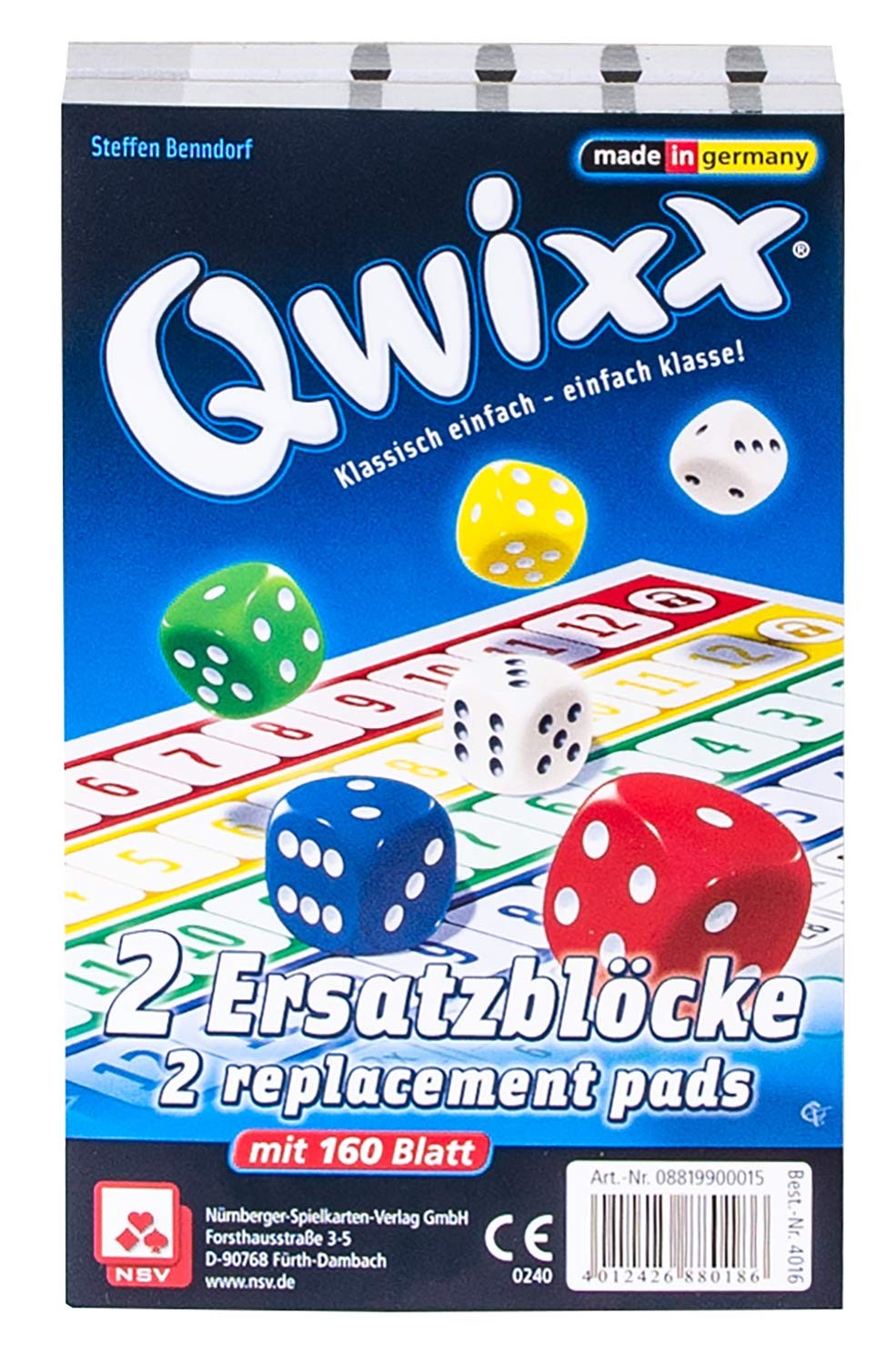 NSV 4016 Qwixx Additional Blocks - 2 x 80 Sheets - Dice Game (German Language) S
