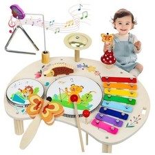 Drum Set for Toddlers 1-3, 11 in 1 Wooden Kid Musical Instruments, Montessori